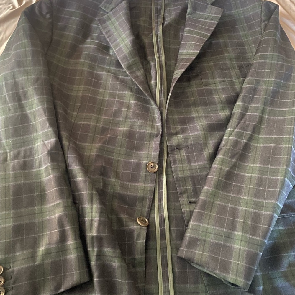 Elegant Green and purple checkered blazer super 130s